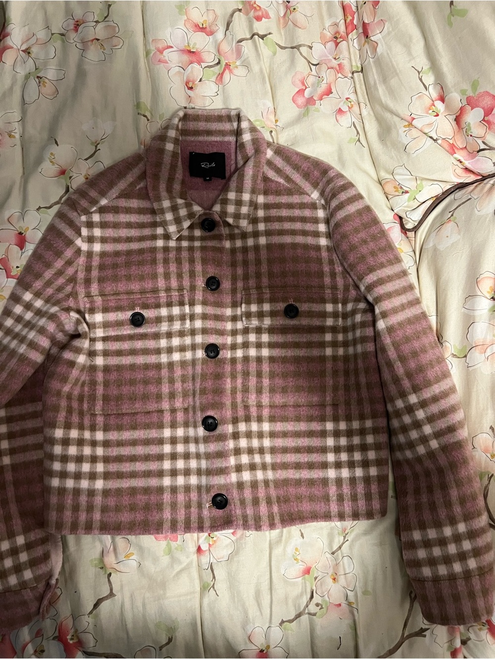 Rails Steffi Jacket Ivory Mauve Plaid Wool Blend Cropped Jacket Womens Medium